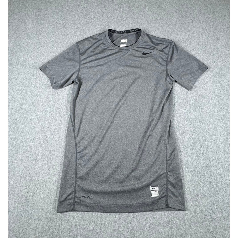 Nike Pro Shirt Mens Large Gray Dri Fit Compression Training Swoosh Athletic